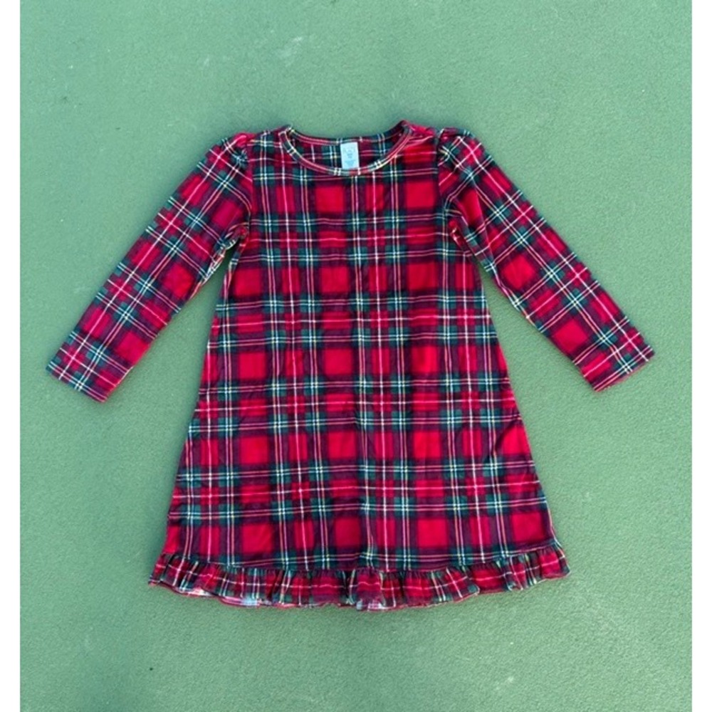 The Childrens Place Girls Red Plaid Fleece Nightgown Ruffle Hem Size 7/8 M